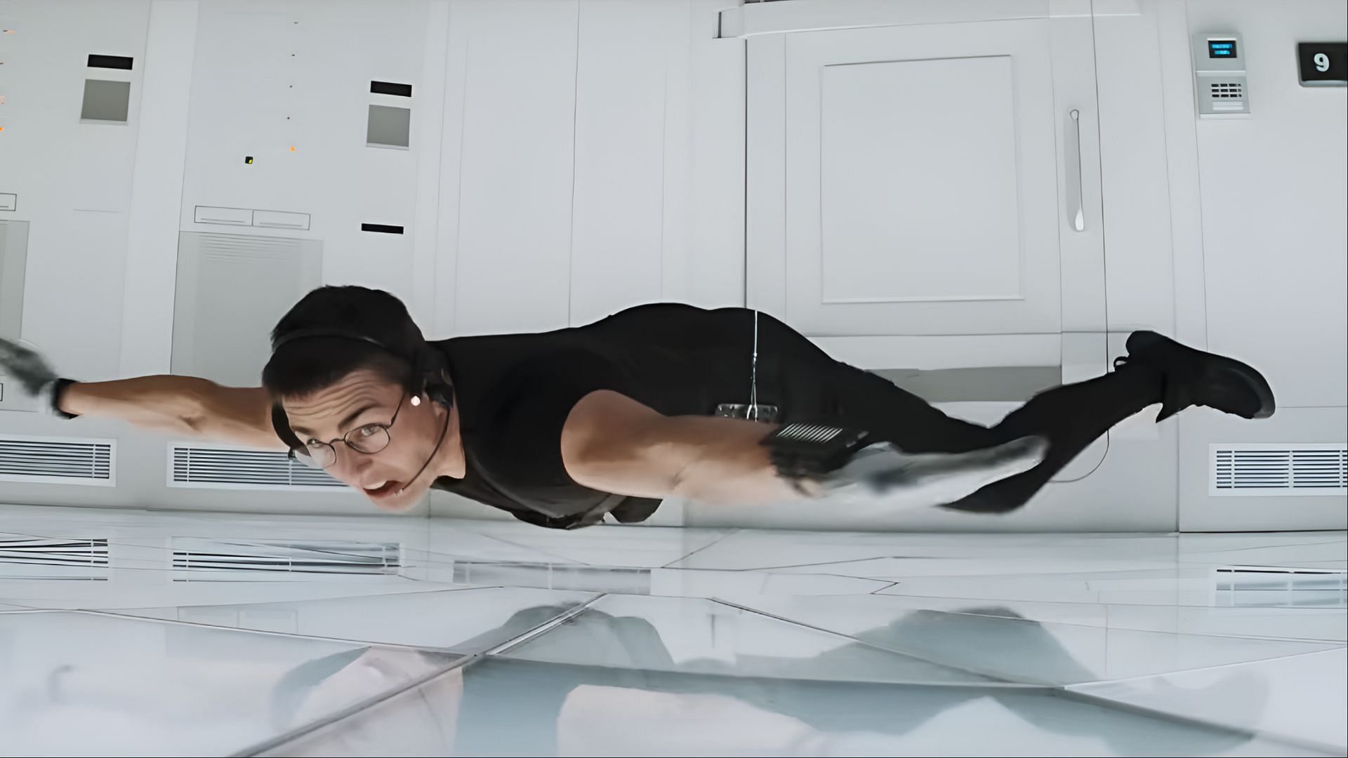A classic Mission: Impossible moment recreated: Hunt navigates a high-security vault in a gravity-defying stunt scene from Mission: Impossible – The Final Reckoning. (Imagw via Paramout)